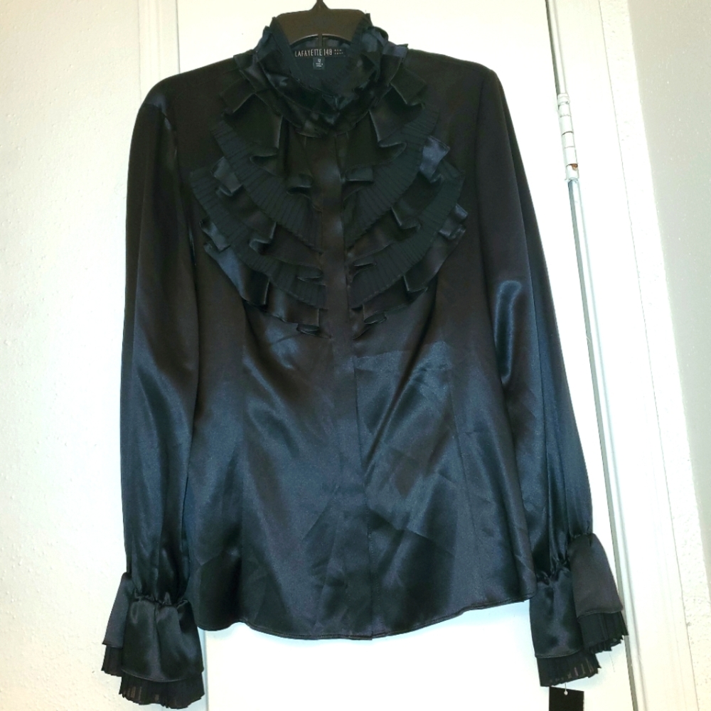 Lafayette 148 New York Womens Silk Black blouse 12 NWT